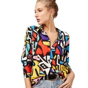 Big Dart Artsy Geographic Print Button Down Shirt